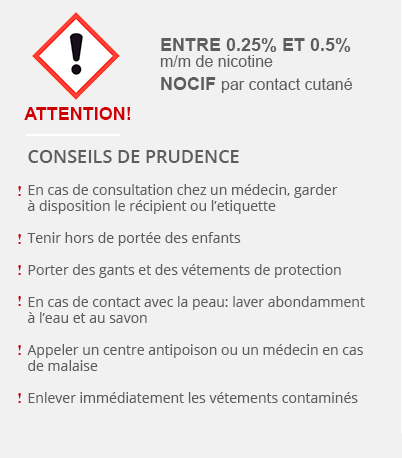 de 0.25 à 0.5 m/m conseil de prudence sur la nicotine