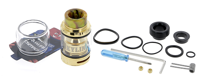 Le contenu de la boîte de l'Atomiseur Kylin Mini RTA par Vandy Vape